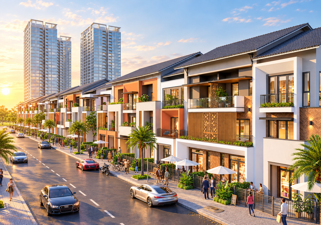phố nhà phố hiện đại lúc hoàng hôn